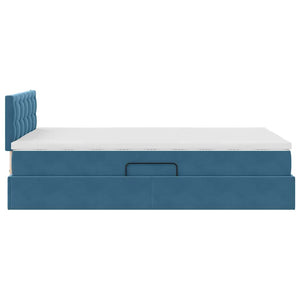 Förvaringssäng med LED med madrass Mörkblå 120 x 200 cm Sammet