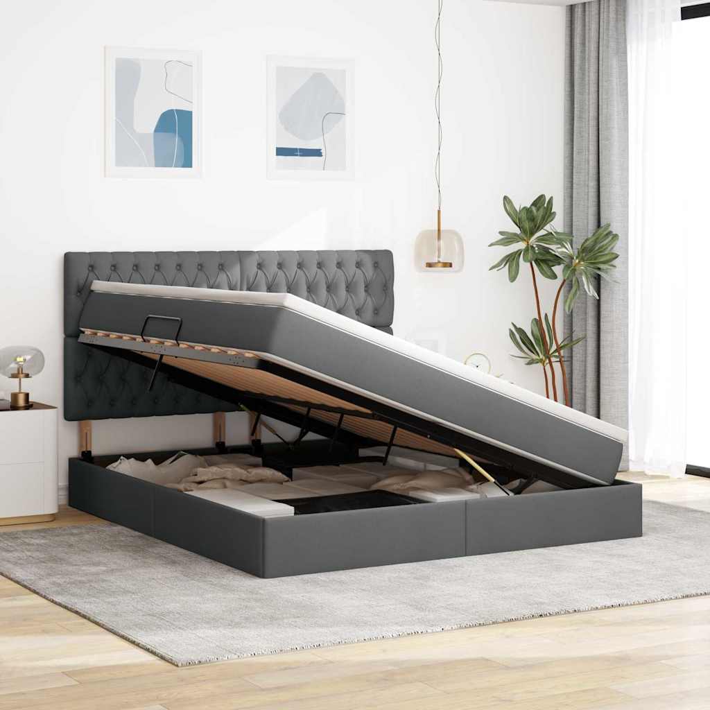Förvaringssäng med madrass Mörkgrå 180 x 200 cm Polyester