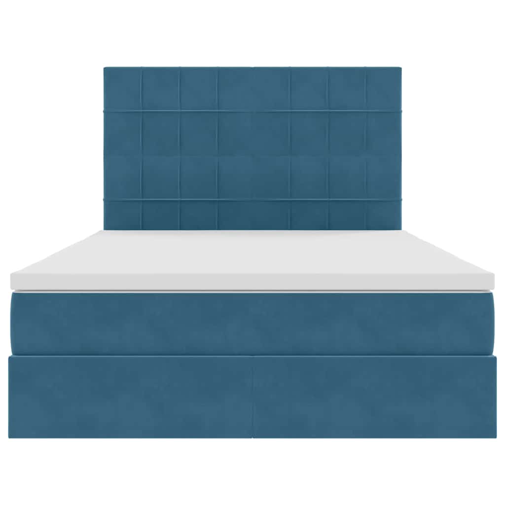 Förvaringssäng med madrass Mörkblå 140 x 200 cm Sammet