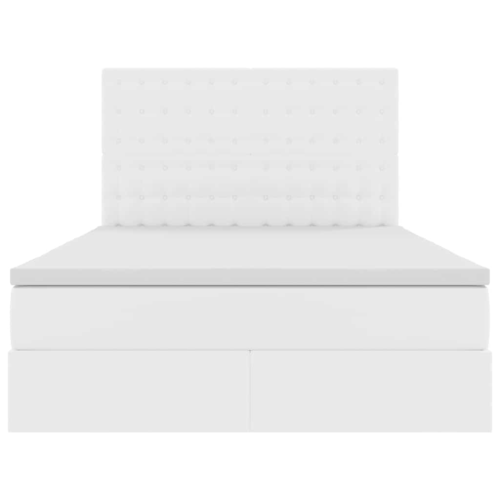 Förvaringssäng med LED Ren Vit 140 x 200 cm Konstläder
