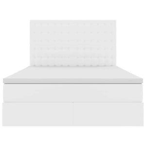 Förvaringssäng med LED Ren Vit 140 x 200 cm Konstläder