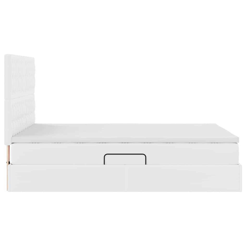 Förvaringssäng med LED Ren Vit 140 x 200 cm Konstläder