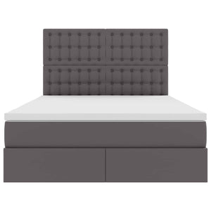 Förvaringssäng med LED med madrass Grå 140 x 200 cm Konstläder
