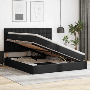 Förvaringssäng med LED Svart 160 x 200 cm Konstläder