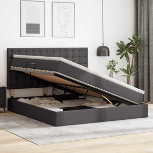 Förvaringssäng med LED med madrass Grå 180 x 200 cm Konstläder