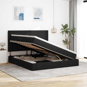 Förvaringssäng med LED med madrass Svart 160 x 200 cm Polyester