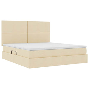 Förvaringssäng med LED med madrass Kräm 180 x 200 cm Polyester