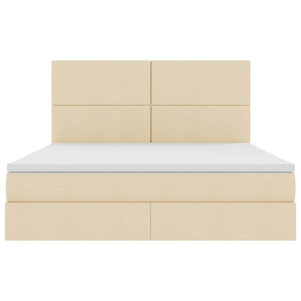 Förvaringssäng med LED med madrass Kräm 180 x 200 cm Polyester
