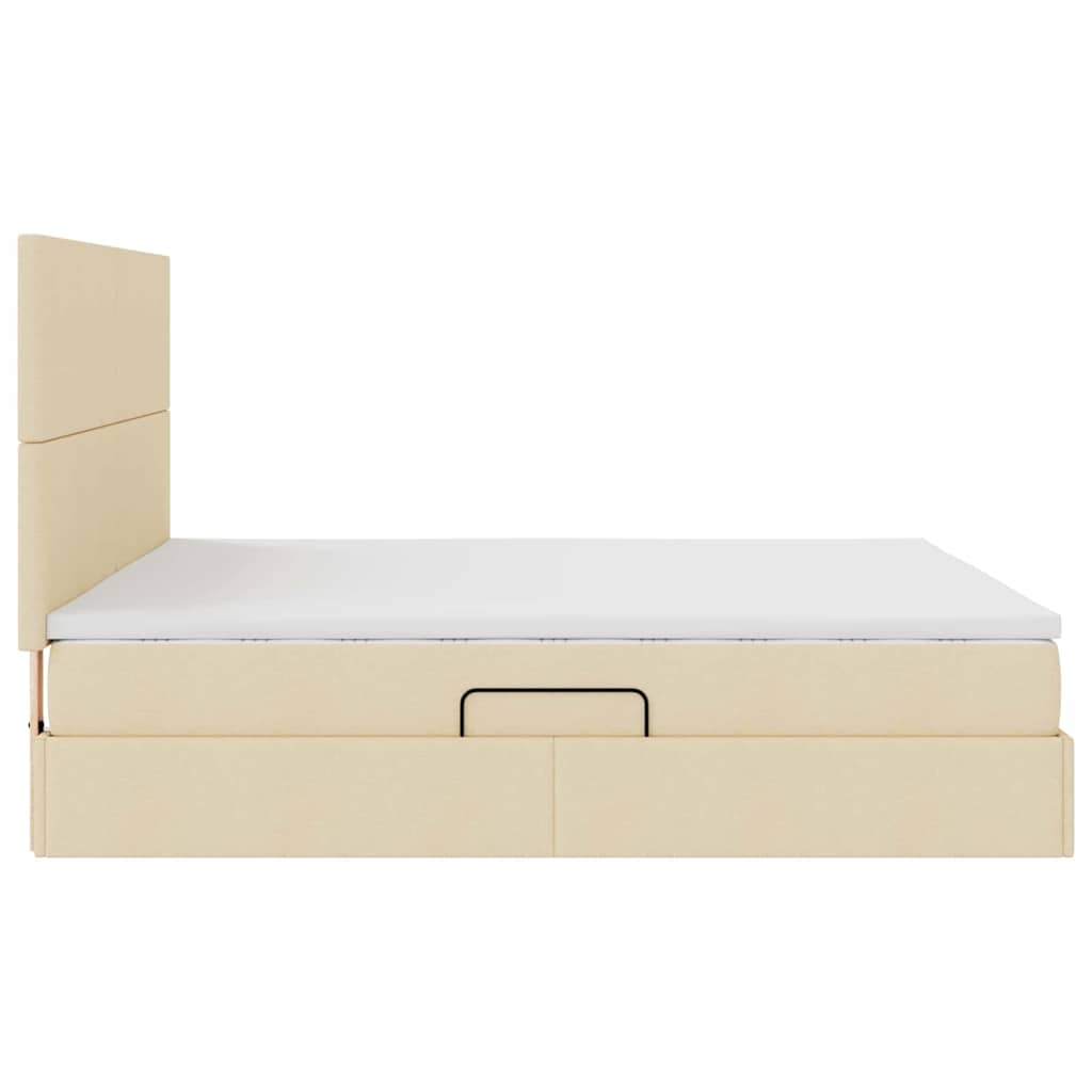 Förvaringssäng med LED med madrass Kräm 180 x 200 cm Polyester