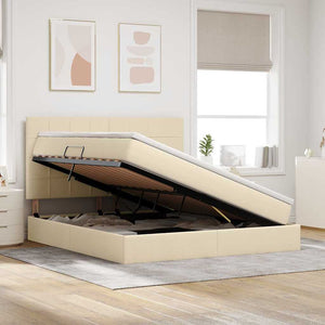 Förvaringssäng med LED med madrass Kräm 160 x 200 cm Polyester