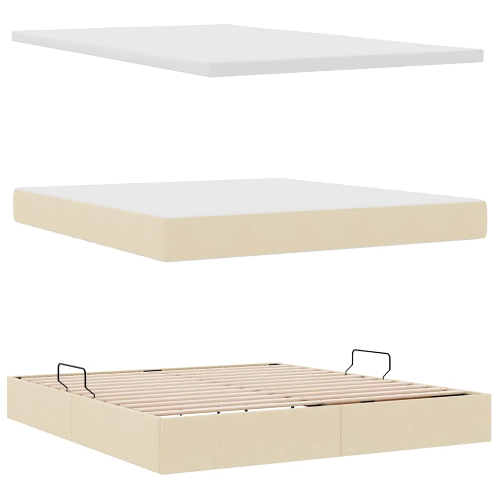 Förvaringssäng med LED med madrass Kräm 160 x 200 cm Polyester