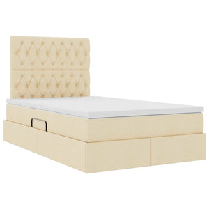 Förvaringssäng med LED med madrass Kräm 120 x 200 cm Polyester
