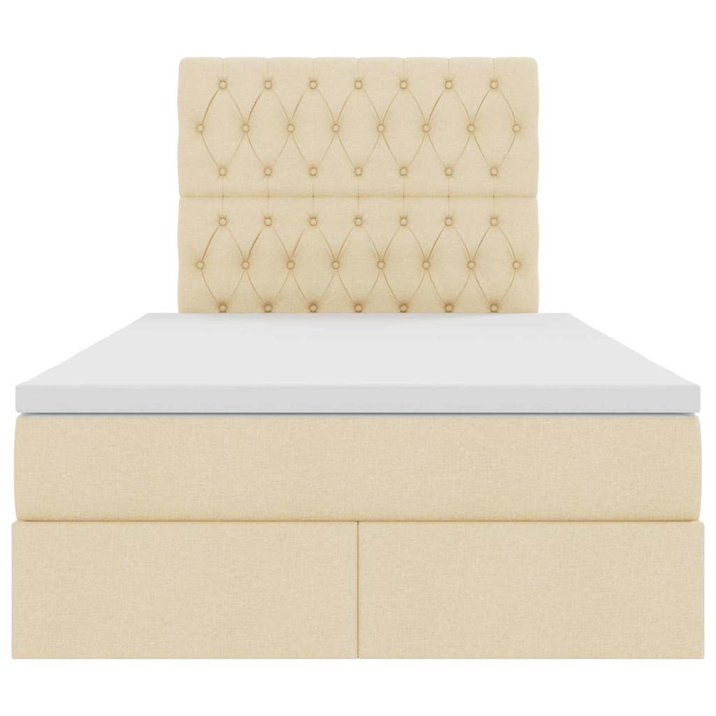 Förvaringssäng med LED med madrass Kräm 120 x 200 cm Polyester