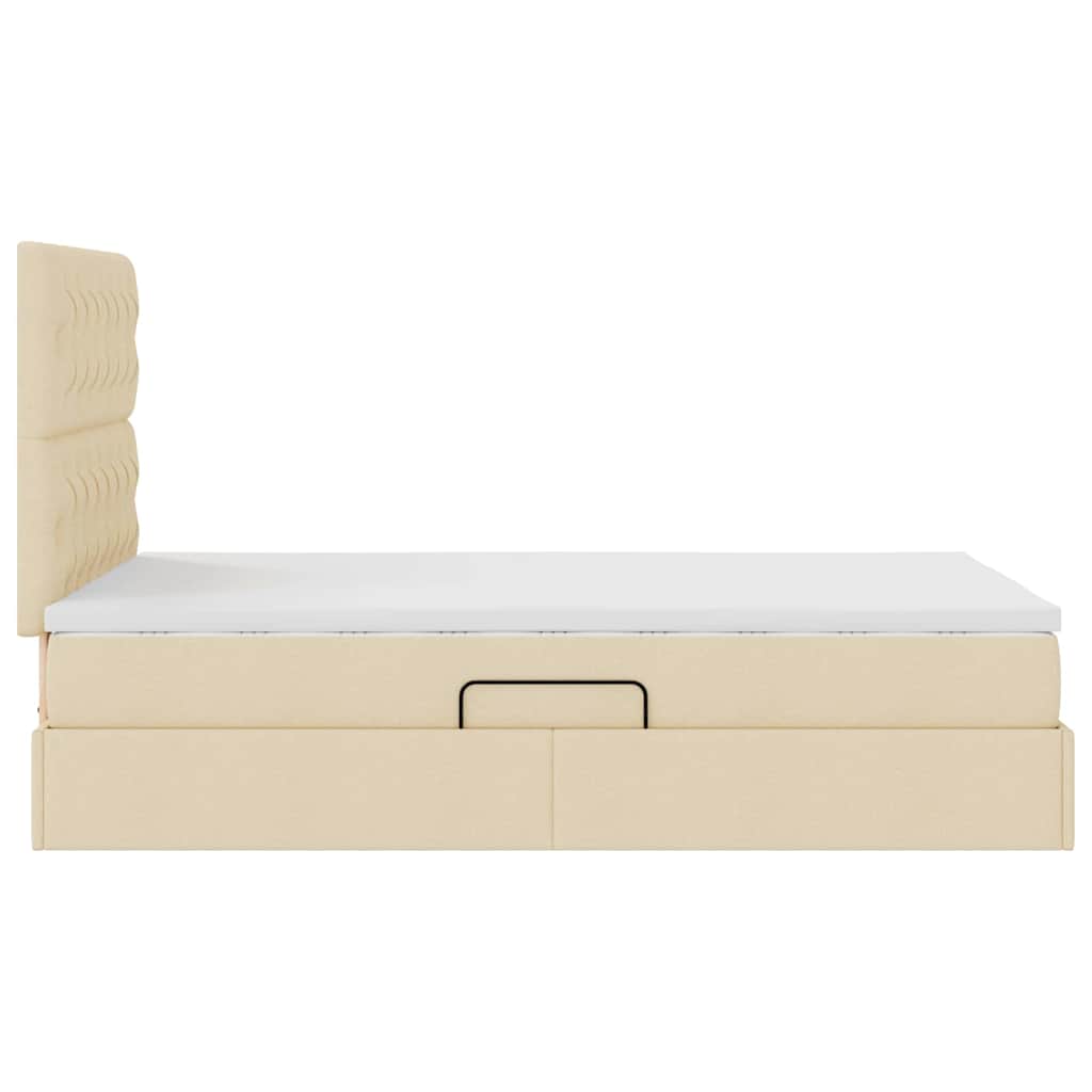Förvaringssäng med LED med madrass Kräm 120 x 200 cm Polyester