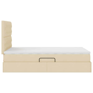 Förvaringssäng med LED med madrass Kräm 120 x 200 cm Polyester