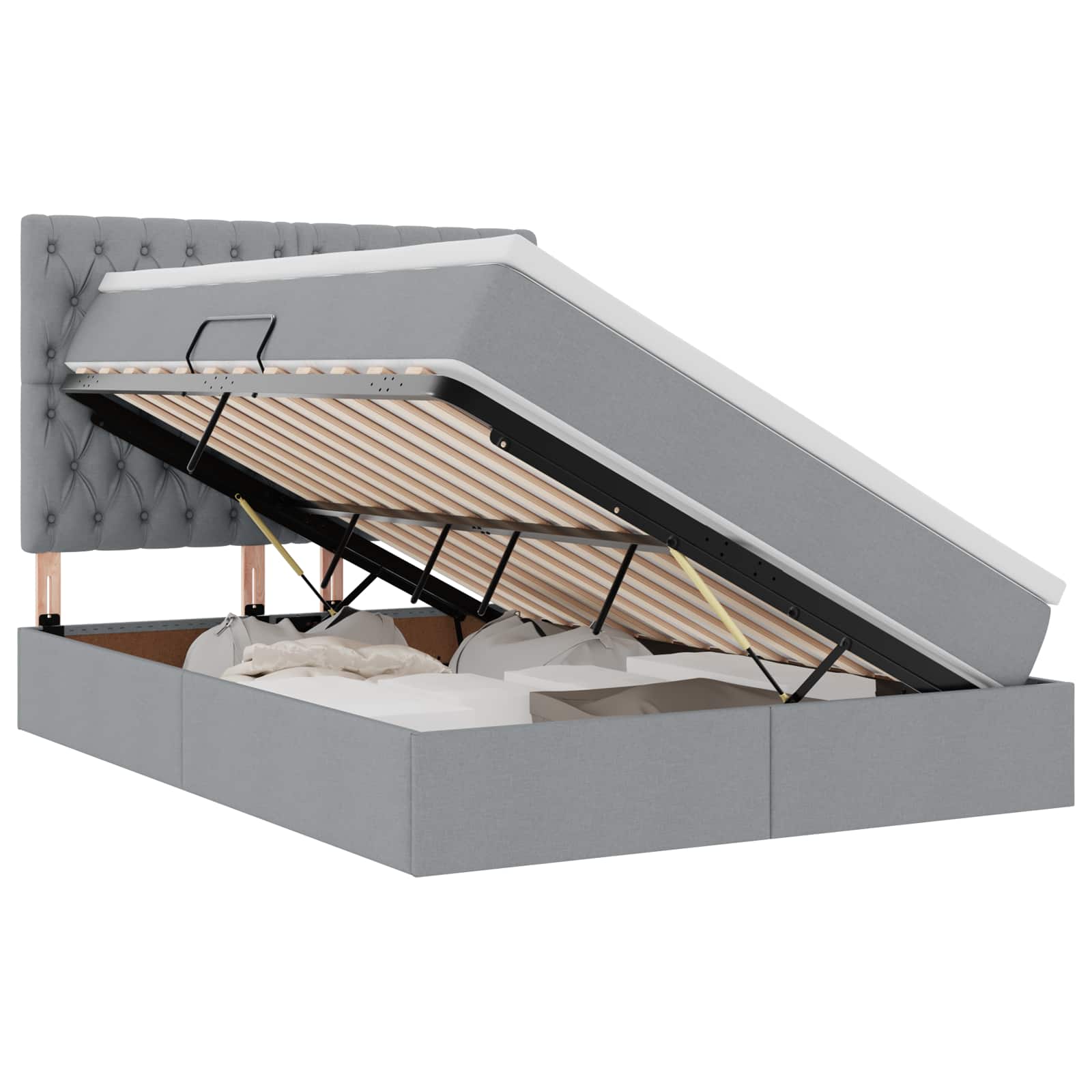 Förvaringssäng med LED Ljusgrå 140 x 190 cm Polyester