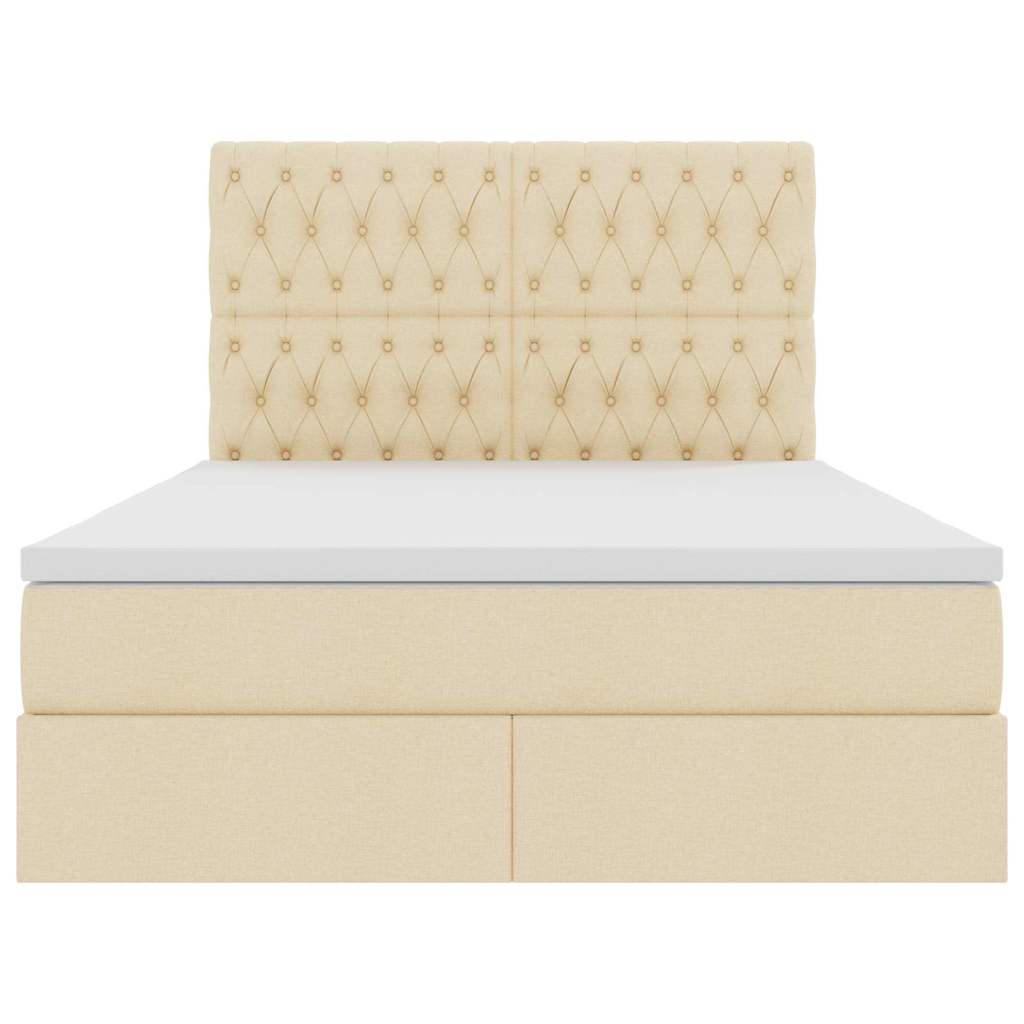 Förvaringssäng med LED med madrass Kräm 140 x 200 cm Polyester