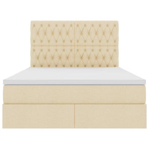 Förvaringssäng med LED med madrass Kräm 140 x 200 cm Polyester