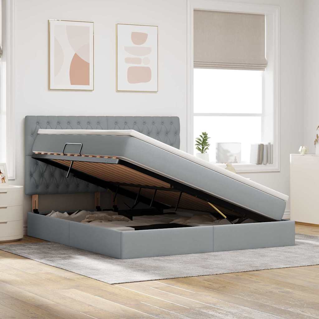 Förvaringssäng med LED Ljusgrå 180 x 200 cm Polyester