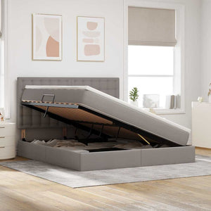Förvaringssäng med LED med madrass Taupe 160 x 200 cm Polyester