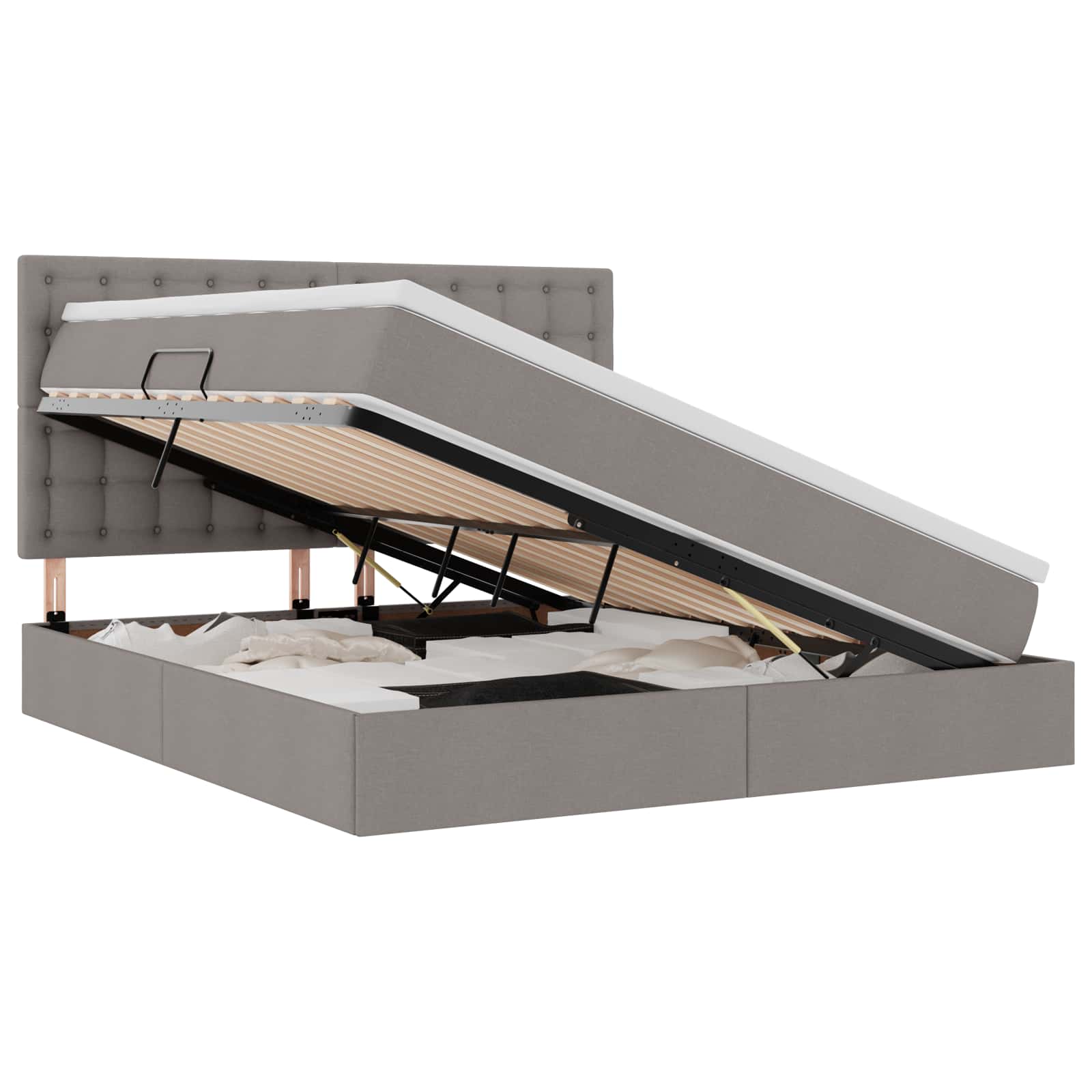 Förvaringssäng med LED med madrass Taupe 160 x 200 cm Polyester