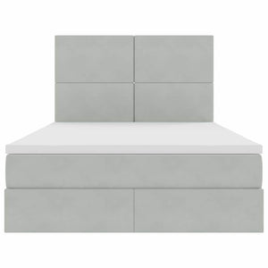 Förvaringssäng med LED med madrass Ljusgrå 140 x 190 cm Sammet