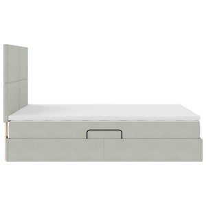 Förvaringssäng med LED med madrass Ljusgrå 140 x 190 cm Sammet