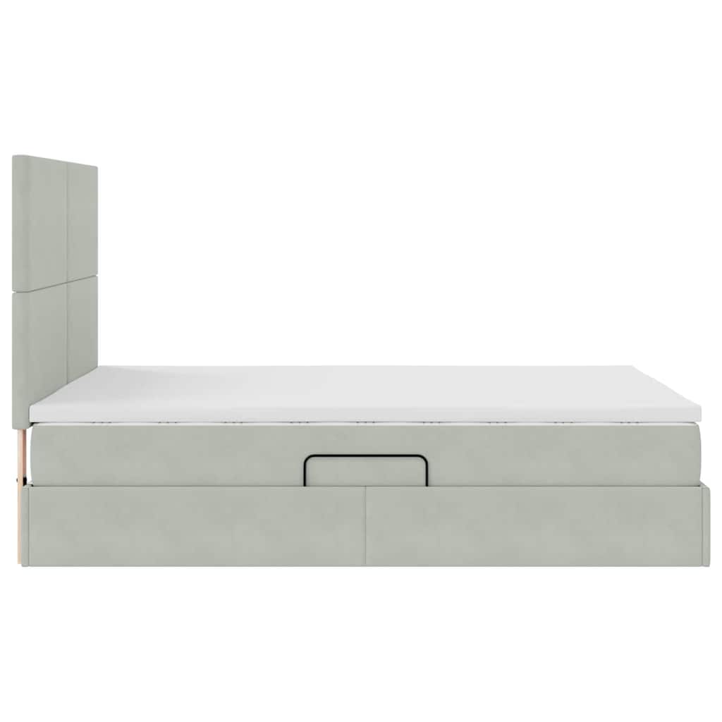 Förvaringssäng med LED med madrass Ljusgrå 140 x 200 cm Sammet
