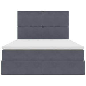 Förvaringssäng med LED med madrass Mörkgrå 140 x 200 cm Sammet