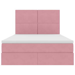 Förvaringssäng med LED med madrass Rosa 140 x 200 cm Sammet