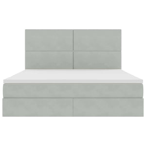 Förvaringssäng med LED med madrass Ljusgrå 180 x 200 cm Sammet