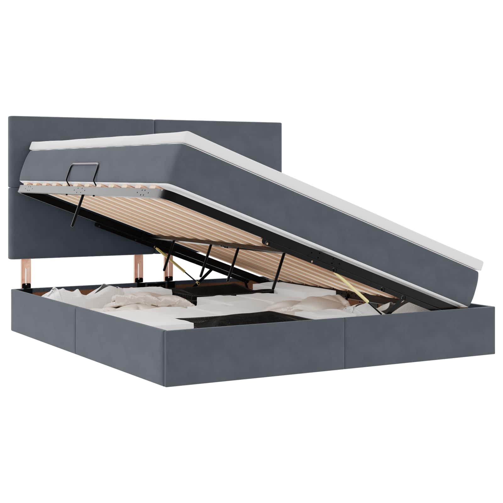 Förvaringssäng med LED med madrass Mörkgrå 180 x 200 cm Sammet