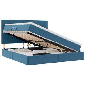 Förvaringssäng med LED med madrass Mörkblå 180 x 200 cm Sammet