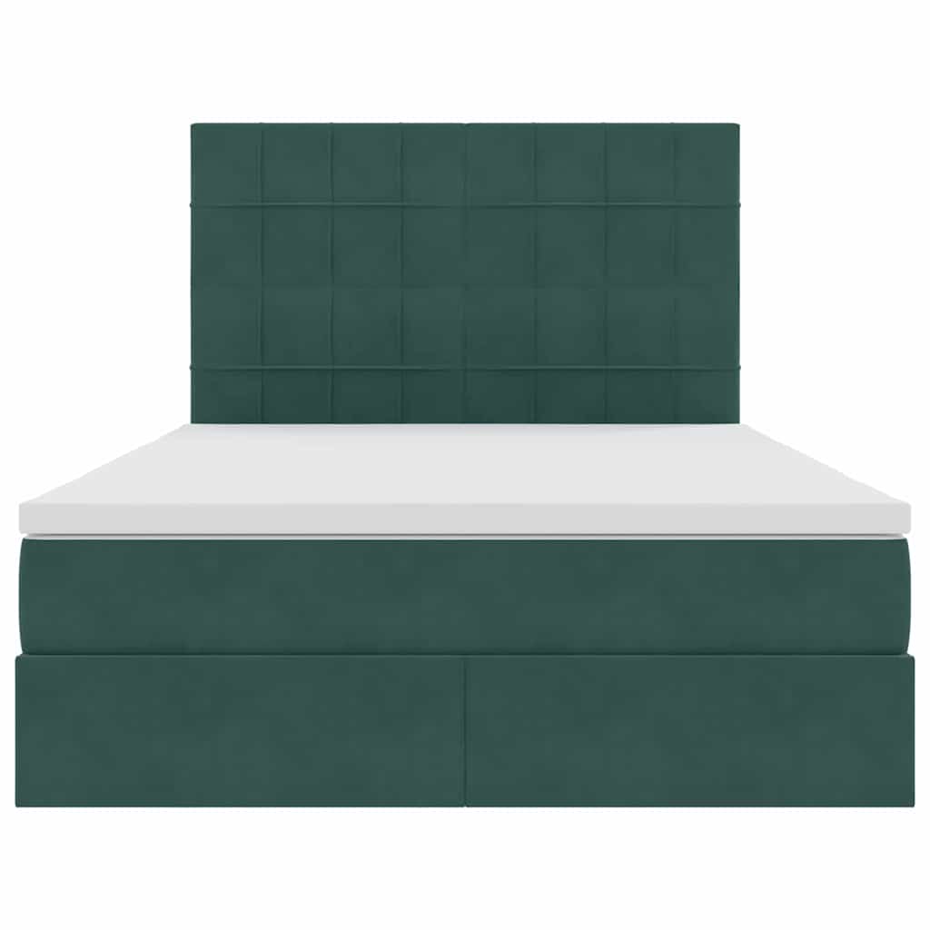 Förvaringssäng med LED med madrass Mörkgrön 140 x 190 cm Sammet