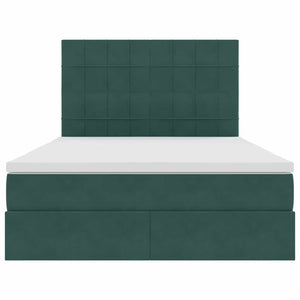 Förvaringssäng med LED med madrass Mörkgrön 140 x 200 cm Sammet