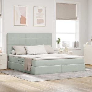 Förvaringssäng med LED med madrass Ljusgrå 180 x 200 cm Sammet