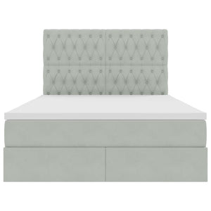 Förvaringssäng med LED med madrass Ljusgrå 140 x 190 cm Sammet