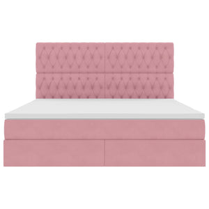 Förvaringssäng med LED med madrass Rosa 180 x 200 cm Sammet