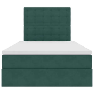 Förvaringssäng med LED med madrass Mörkgrön 120 x 200 cm Sammet