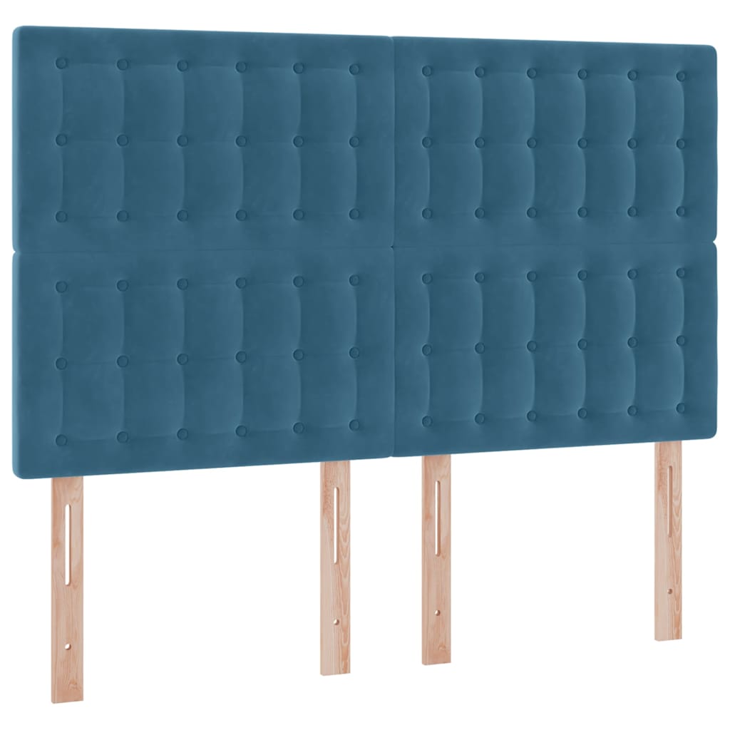 Förvaringssäng med LED med madrass Mörkblå 140 x 200 cm Sammet