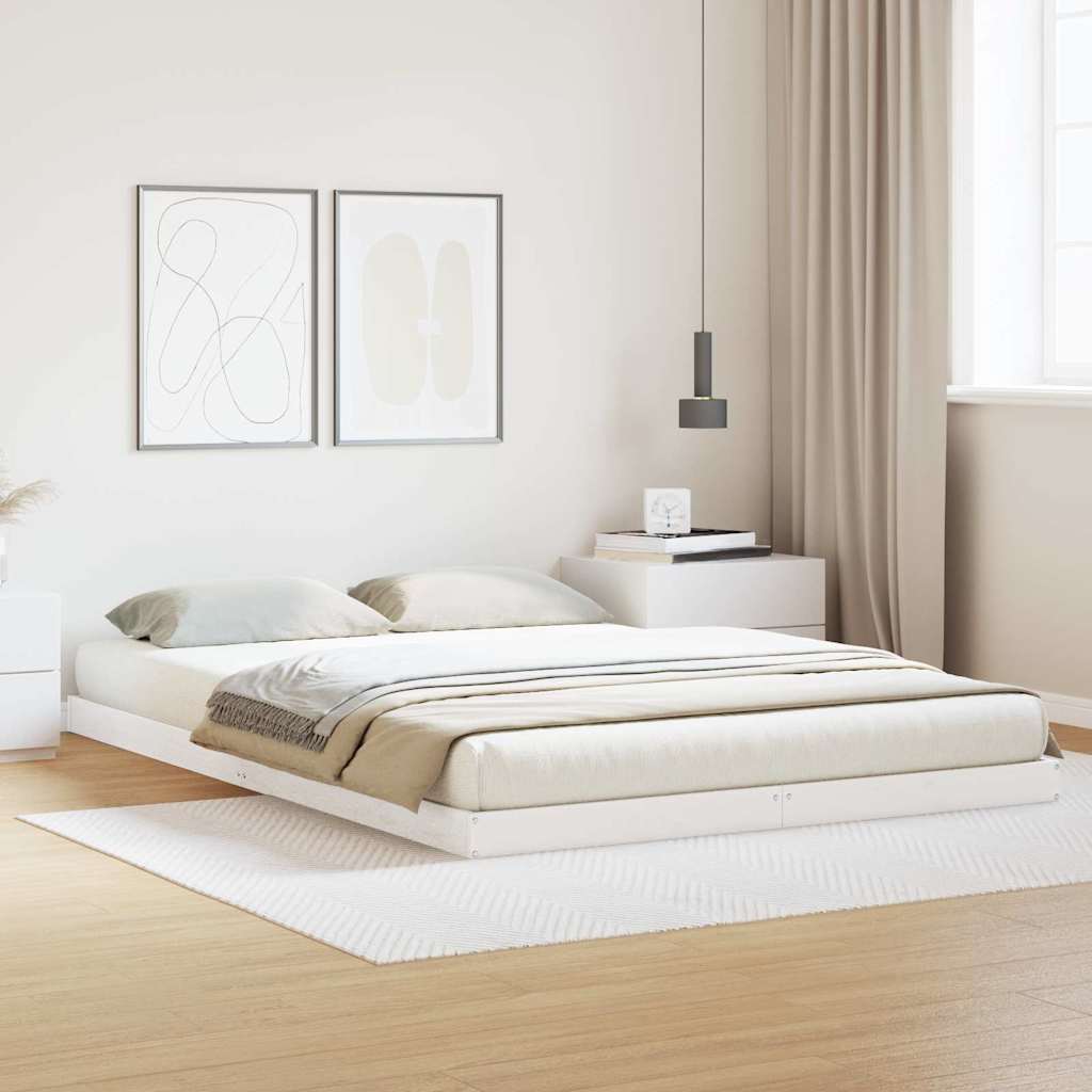 Golvsängsram Vit 160 x 220 cm Massiv furu