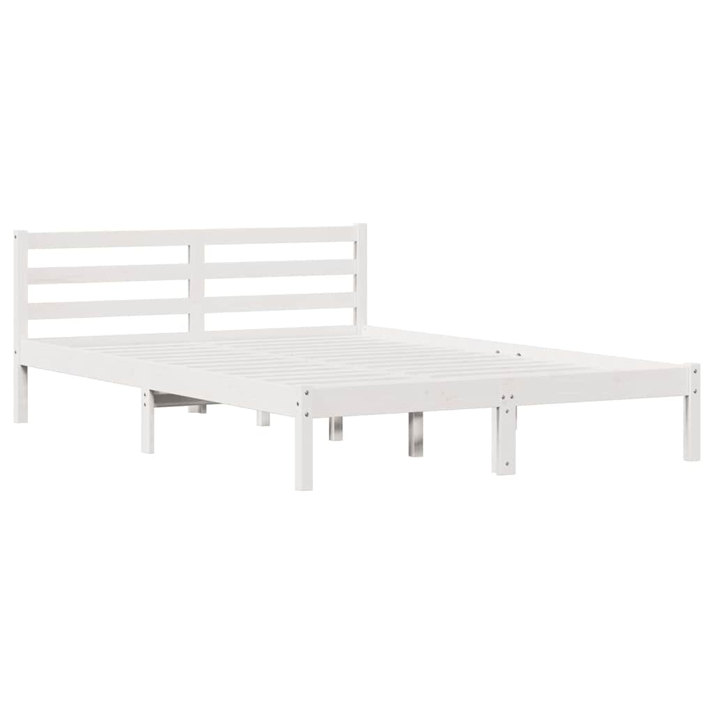 Sängram med huvudgavel Vit 225,5 x 145,5 x 69,5 cm Massiv furu