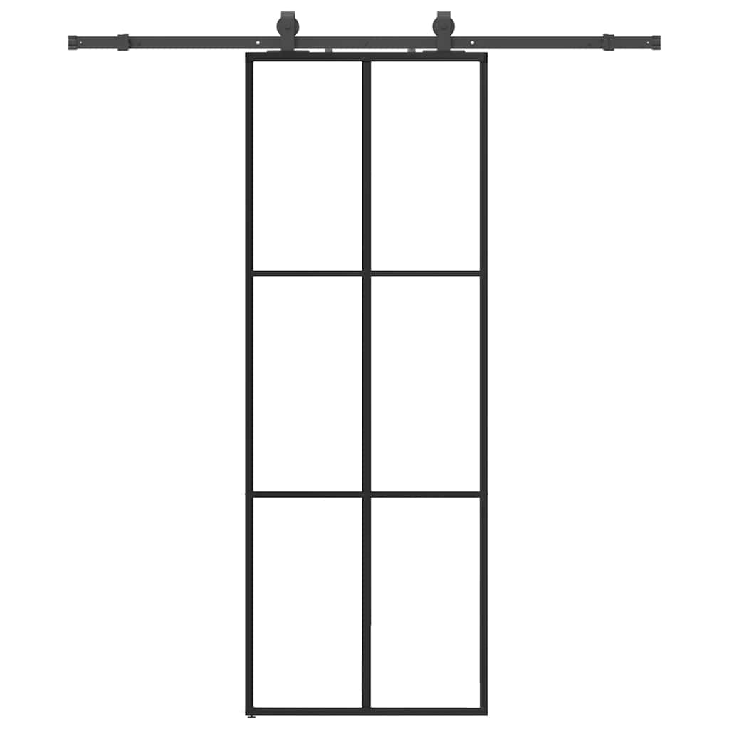 Skjutdörr med beslag svart 76x205 cm ESG-glas