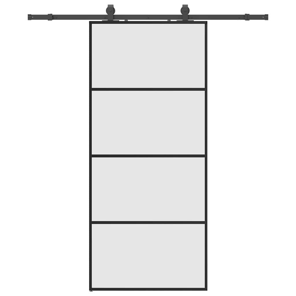 Skjutdörr med beslag svart 90x205 cm ESG-glas