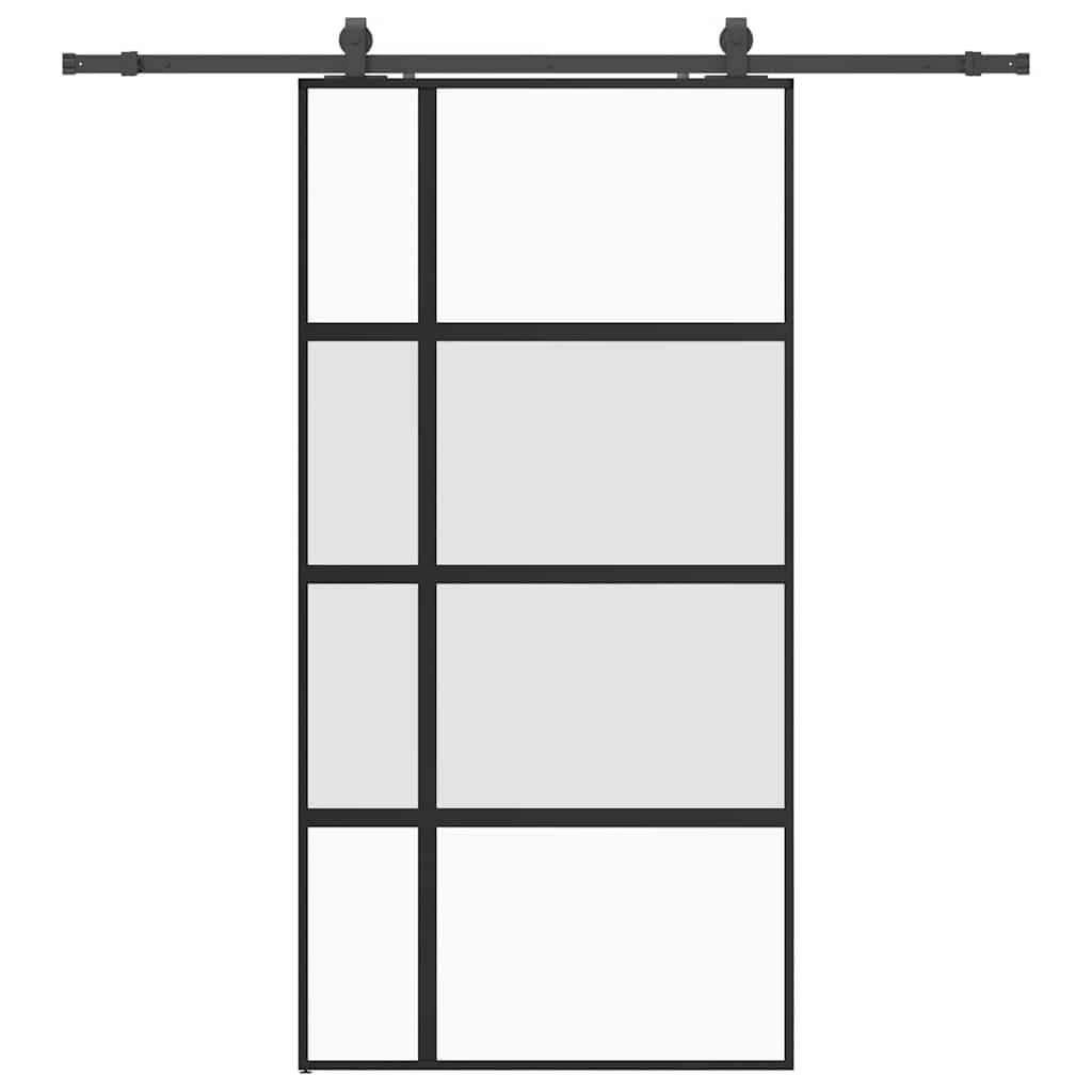 Skjutdörr med beslag svart 102,5x205 cm härdat glas