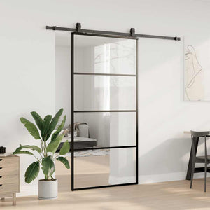 Skjutdörr med beslag svart 102,5x205 cm ESG-glas