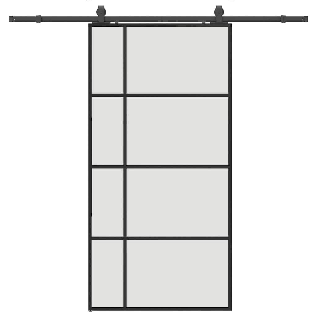 Skjutdörr med beslag svart 102,5x205 cm ESG-glas