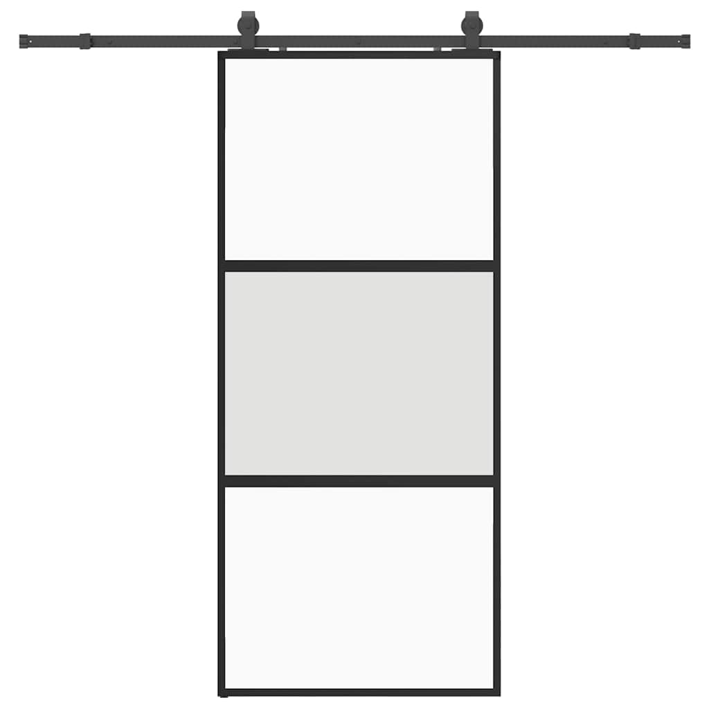 Skjutdörr med beslagssats svart 90x205 cm härdat glas