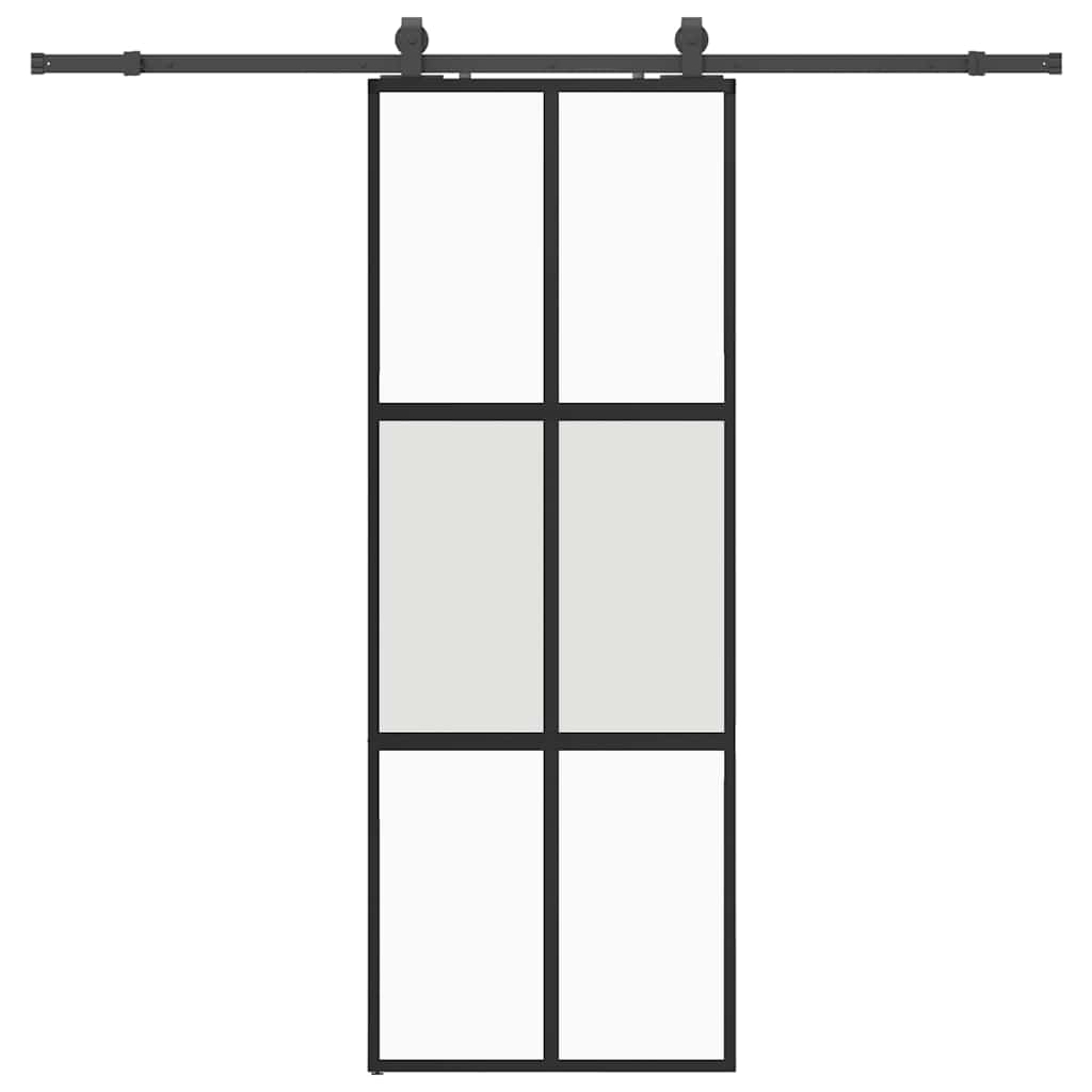 Skjutdörr med beslag svart 76x205 cm härdat glas