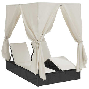 Dubbel Solstol med Tak Svart 205 x 129 x 200 cm PE rotting